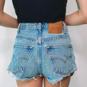 Levis Brand 560 Distressed Loose Fit High Waisted Jean Shorts
